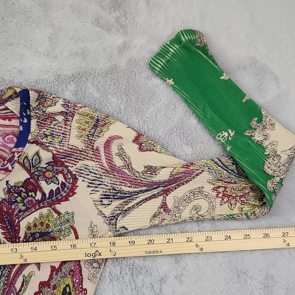 Pashma 50% Silk 50% Cashmere Paisley Knit Sweater Green Purple Size XL - Picture 6 of 10